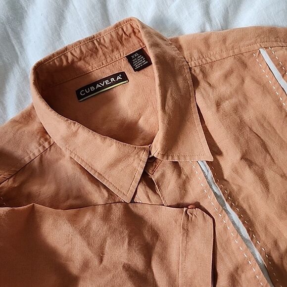 Cubavera Linen Short Sleeve Shirt Guyabera Mens Size XXL Orange Beach Casual - Picture 1 of 6